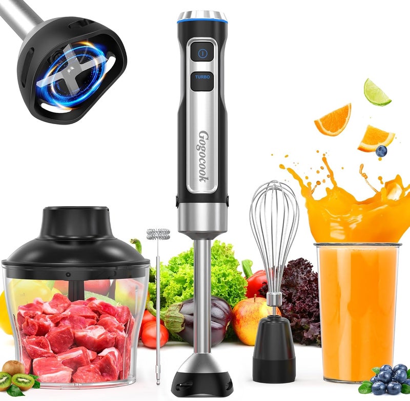 Gogocook Immersion Blender 5 in 1 Hand Blender, Electric Blenders Max 1000W Heavy Duty Motor, 21 Speed & Turbo Mode Handheld Blender, Milk Frother, Egg Whisk, 800ml Beaker, 600ml Chopper Stainless Steel Blades - Image 1